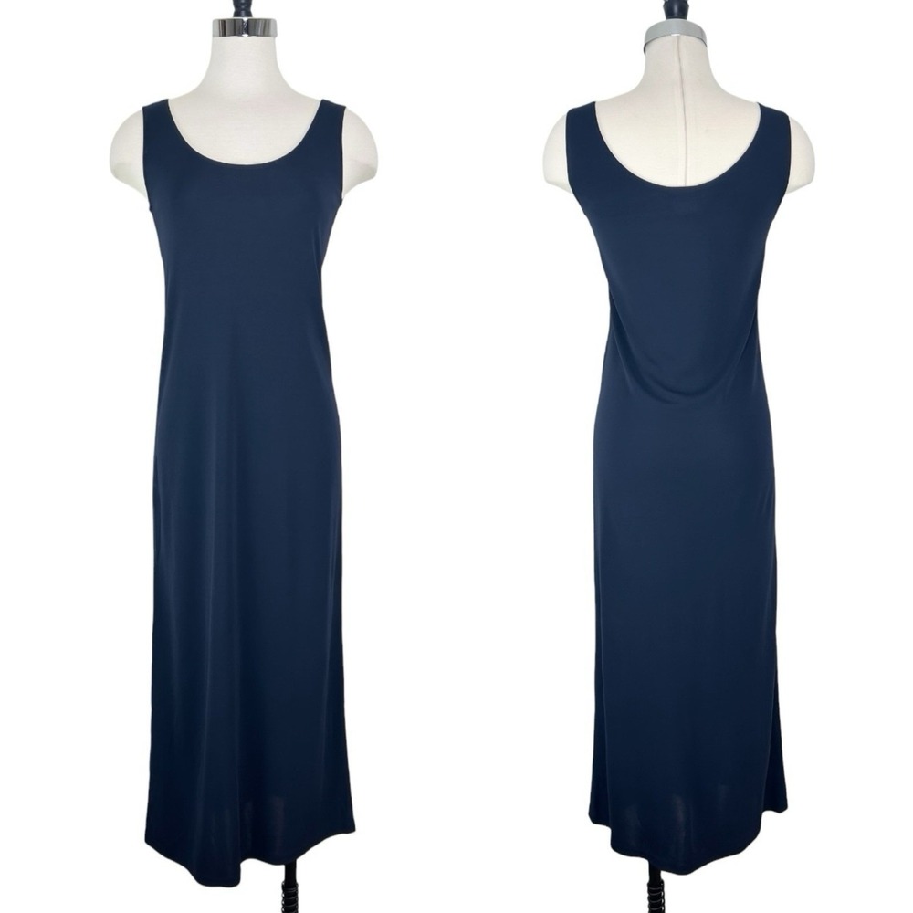 Vintage‎ DKNY Donna Karen Long Dress 90s Womens Small Navy Blue Sleek Minimalist